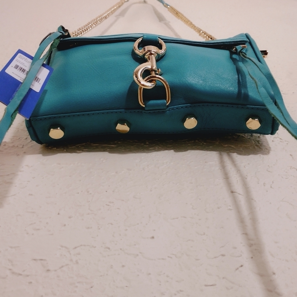 Rebecca Minkoff Mini MAC Aqua Teal Leather Crossbody Bag Chain Strap Tassel Bag - Picture 10 of 17